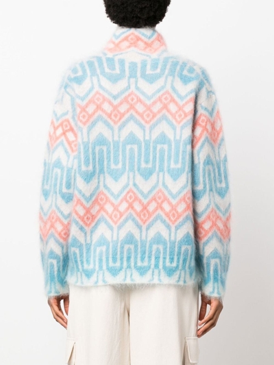 Moncler Jacquard-knit Mohair-blend Turtleneck Sweater In Blue