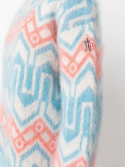 Moncler Jacquard-knit Mohair-blend Turtleneck Sweater In Blue