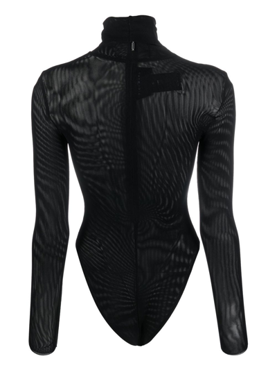 John Richmond Embellished-logo Sheer Bodysuit In Black