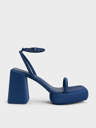 Shop Charles & Keith Lucile Satin Platform Sandals In Dark Blue