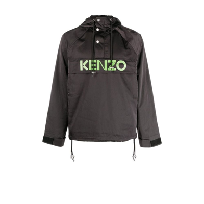 Shop Kenzo Black Logo Print Hooded Jacket