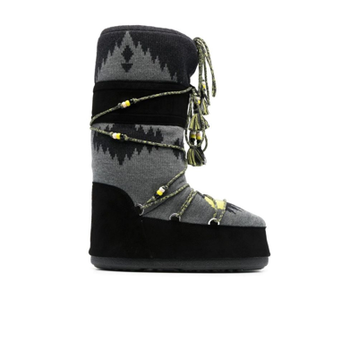 Shop Alanui X Moonboot Black Icon Knit Snow Boots - Unisex - Acrylic/calf Suede/rubber/fabric In Grey
