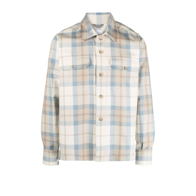 Shop Eleventy Neutral Check Print Cotton Shirt In Blue