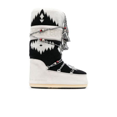 Shop Alanui X Moonboot Grey Icon Knit Snow Boots - Unisex - Calf Suede/acrylic/rubber/fabric In White