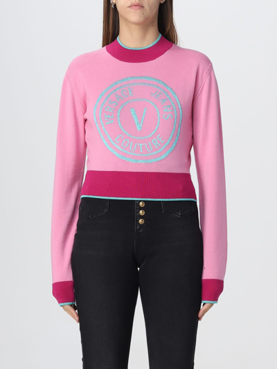 Versace Jeans Couture Round Logo Pullover In Pink
