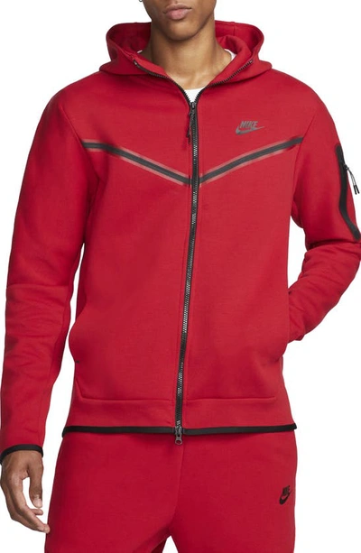 Shop Nike Sportswear Tech Fleece Zip Hoodie In Gym Red/ Black