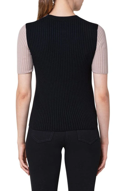 Shop Akris Punto Colorblock Short Sleeve Wool Rib Sweater T-shirt In Black-sand-cream