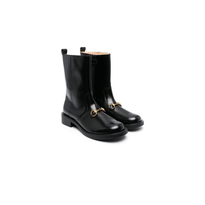 Shop Gucci Black Horsebit Leather Ankle Boots