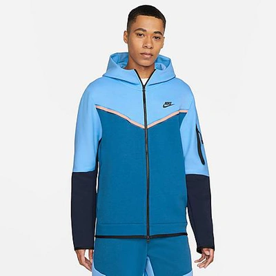 Shop Nike Men's Sportswear Tech Fleece Taped Full-zip Hoodie In University Blue/dark Marina Blue/black