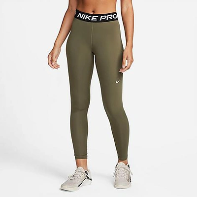 Shop Nike Women's Pro 365 Leggings In Medium Olive/black/white