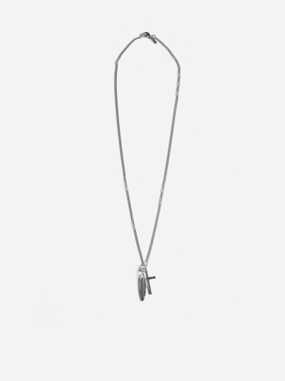 Shop Emanuele Bicocchi Cross + Feather Silver Necklace