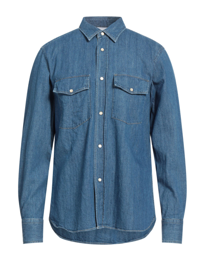 Shop Aglini Man Denim Shirt Blue Size 15 Cotton