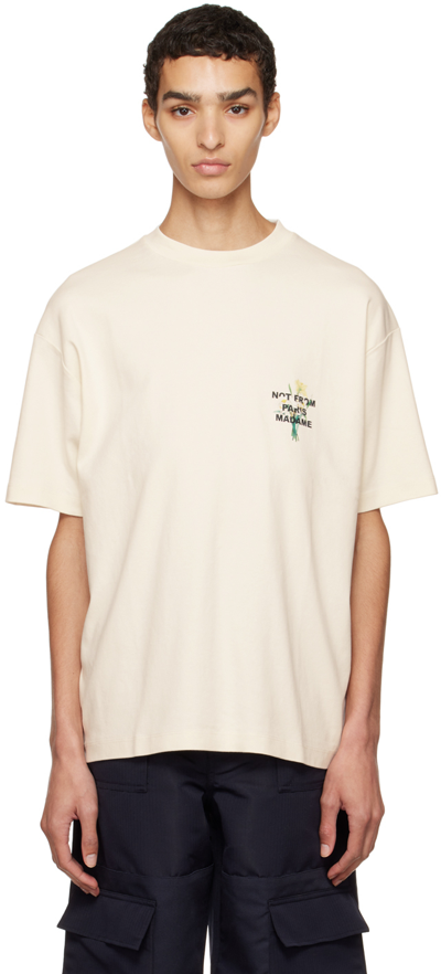Shop Drôle De Monsieur Beige 'le T-shirt Slogan Fleur' T-shirt In Cream