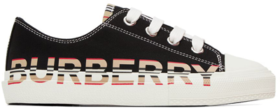 Shop Burberry Kids Black Icon Stripe Sneakers