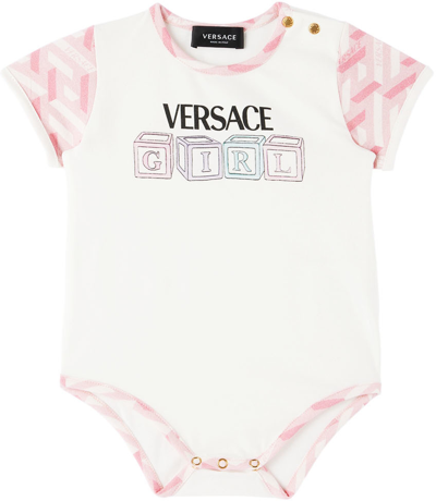 Shop Versace Baby White & Pink Greca Bodysuit In 6w000