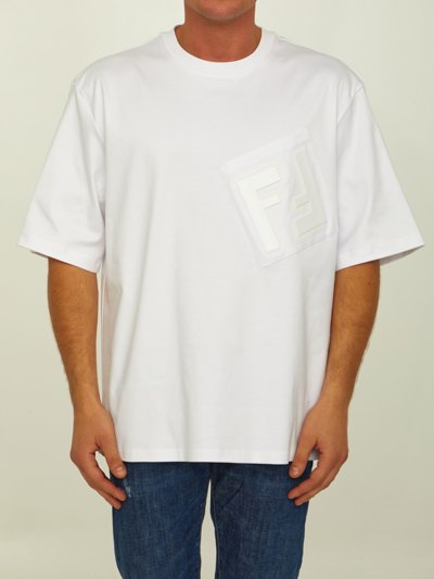 Shop Fendi White Jersey T-shirt In Cream