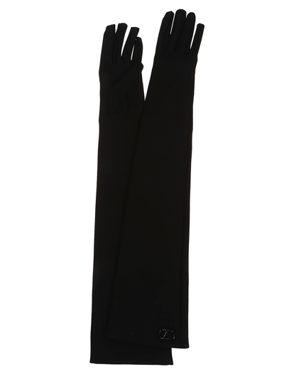 Shop Valentino Long Sleeved Gloves (37cm) Vlogo Signature In No Nero