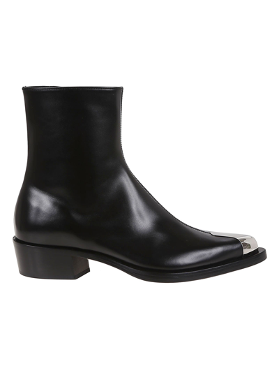 Shop Alexander Mcqueen Leather Boot Punk Chelsea In Black Silver