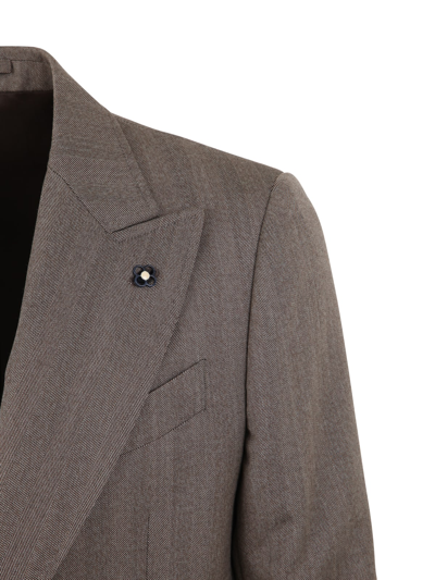 Shop Lardini Attitude Trouser Suit Drop 7 Reg In White And Brown Striped Pattern