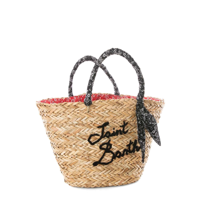Shop Mc2 Saint Barth Woman Small Straw Bag With Embroidery In Black
