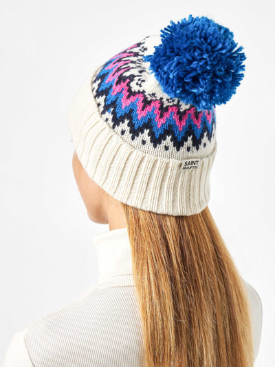 Shop Mc2 Saint Barth Woman Beanie With Pompon In White