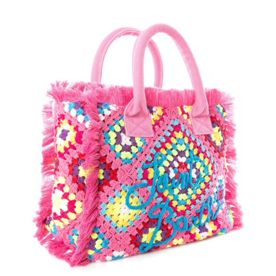 Mc2 Saint Barth Vanity Crochet Shoulder Bag With Pattern In Pink