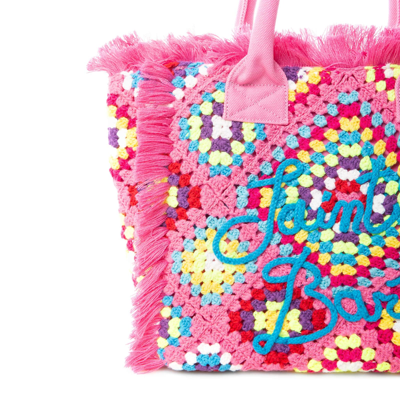 Mc2 Saint Barth Vanity Crochet Shoulder Bag With Pattern In Pink