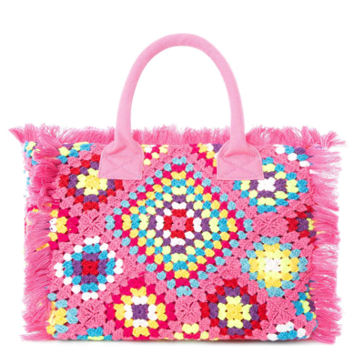 Mc2 Saint Barth Vanity Crochet Shoulder Bag With Pattern In Pink