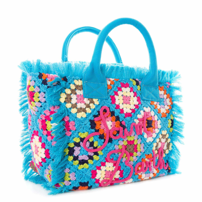 Mc2 Saint Barth Vanity Crochet Shoulder Bag With Pattern In Blue