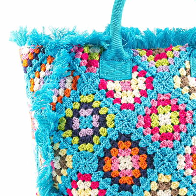 Mc2 Saint Barth Vanity Crochet Shoulder Bag With Pattern In Blue