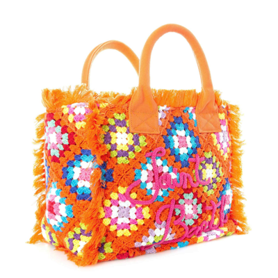Mc2 Saint Barth Vanity Crochet Shoulder Bag With Pattern In Orange