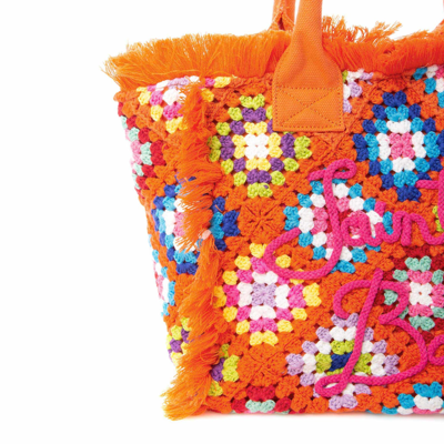 Mc2 Saint Barth Vanity Crochet Shoulder Bag With Pattern In Orange