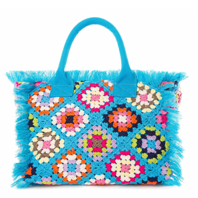 Mc2 Saint Barth Vanity Crochet Shoulder Bag With Pattern In Blue