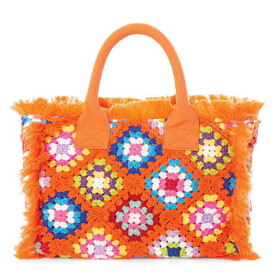 Mc2 Saint Barth Vanity Crochet Shoulder Bag With Pattern In Orange