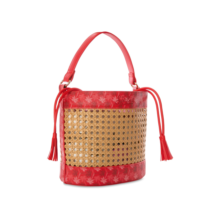 Mc2 Saint Barth Straw Bucket Bag With Red Monogram Details In Red