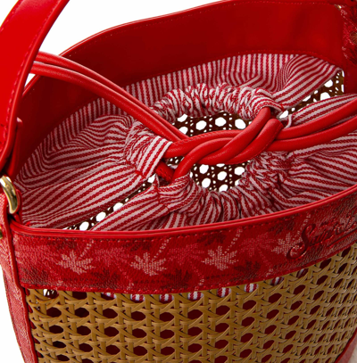 Mc2 Saint Barth Straw Bucket Bag With Red Monogram Details In Red