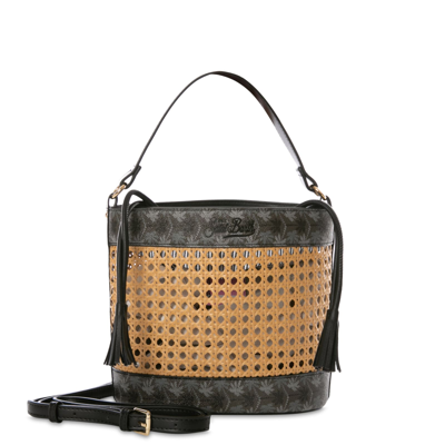 Shop Mc2 Saint Barth Straw Bucket Bag With Black Monogram Details