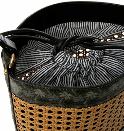 Shop Mc2 Saint Barth Straw Bucket Bag With Black Monogram Details