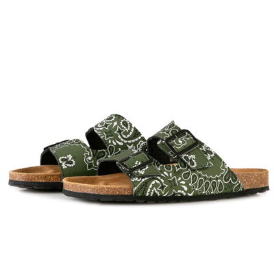 Shop Mc2 Saint Barth Man Sandals With Bandanna Print In Green