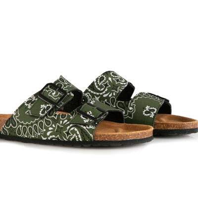 Shop Mc2 Saint Barth Man Sandals With Bandanna Print In Green