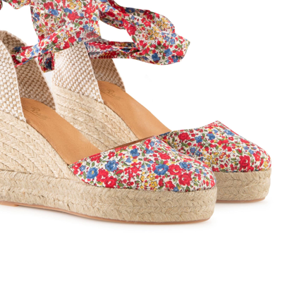 Shop Mc2 Saint Barth Espadrillas With High Wedge And Ankle Lace In Red