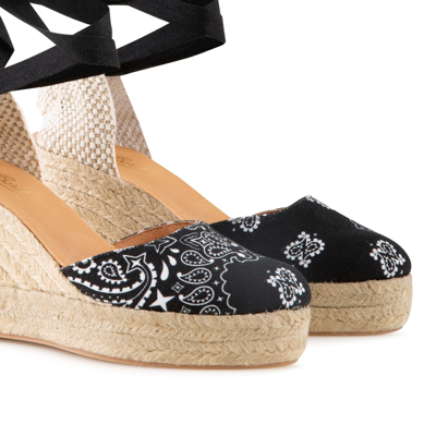 Shop Mc2 Saint Barth Espadrillas With High Wedge And Ankle Lace In Black