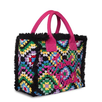 Mc2 Saint Barth Crochet Shoulder Bag With Multicolor Pattern In Black