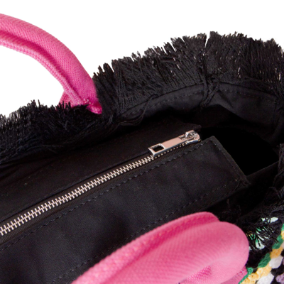 Mc2 Saint Barth Crochet Shoulder Bag With Multicolor Pattern In Black