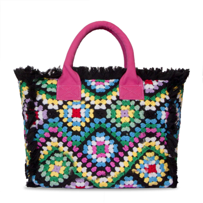Mc2 Saint Barth Crochet Shoulder Bag With Multicolor Pattern In Black