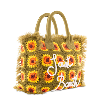 Mc2 Saint Barth Crochet Shoulder Bag With Flower In Green