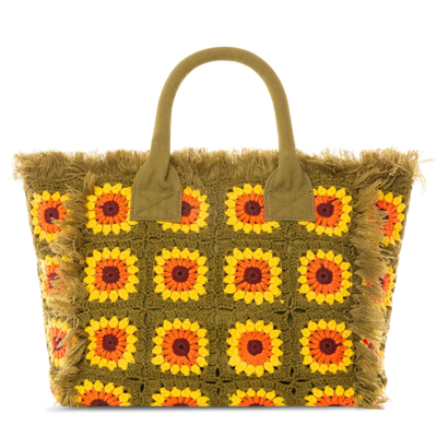 Mc2 Saint Barth Crochet Shoulder Bag With Flower In Green