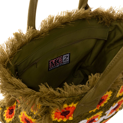 Mc2 Saint Barth Crochet Shoulder Bag With Flower In Green