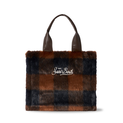 Shop Mc2 Saint Barth Brown Check Furry Flavea Handbag