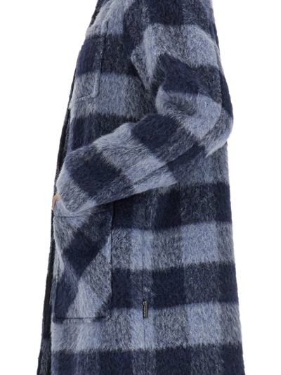 Shop Woolrich Check Print Coat In Blu